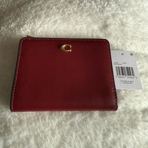 NWT Red Leather Compact Wallet with Gold Accent